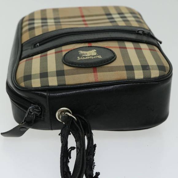 BURBERRY Nova Check Shoulder Bag Canvas Beige Black Auth 66162 - Picture 3 of 16
